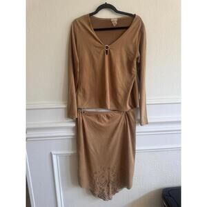 Vintage Made In USA Nexxen Y2k Blouse SKIRT SET ring top Faux Suede Point Skirt